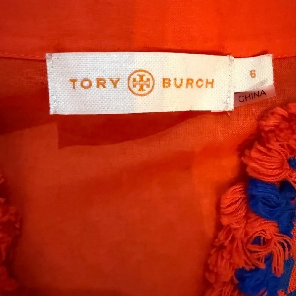 Tory Burch Embroidered Cotton Tunic Top with side zip Size 6 |